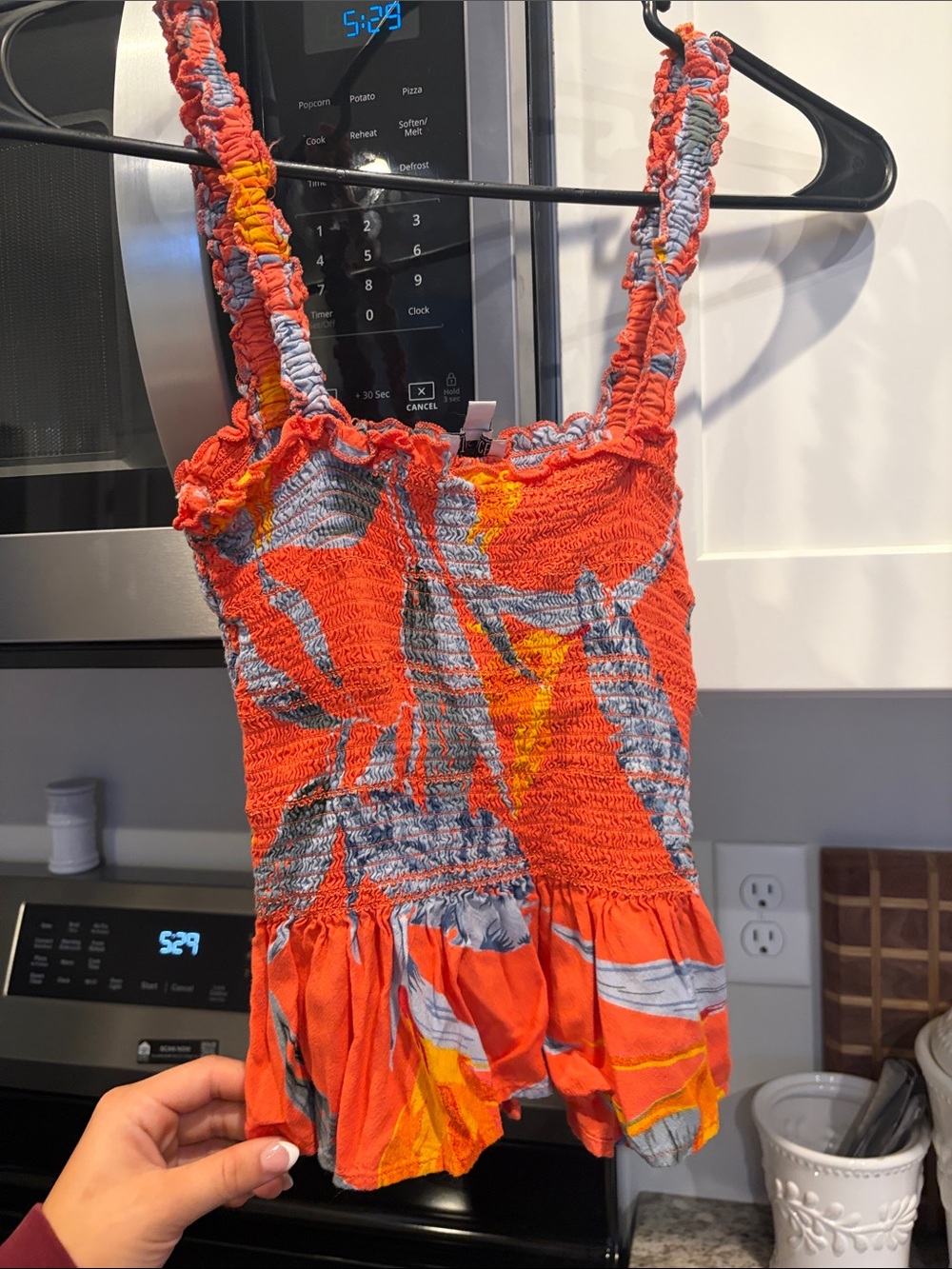 Old Navy Orange Tropical Smocked Tank Top